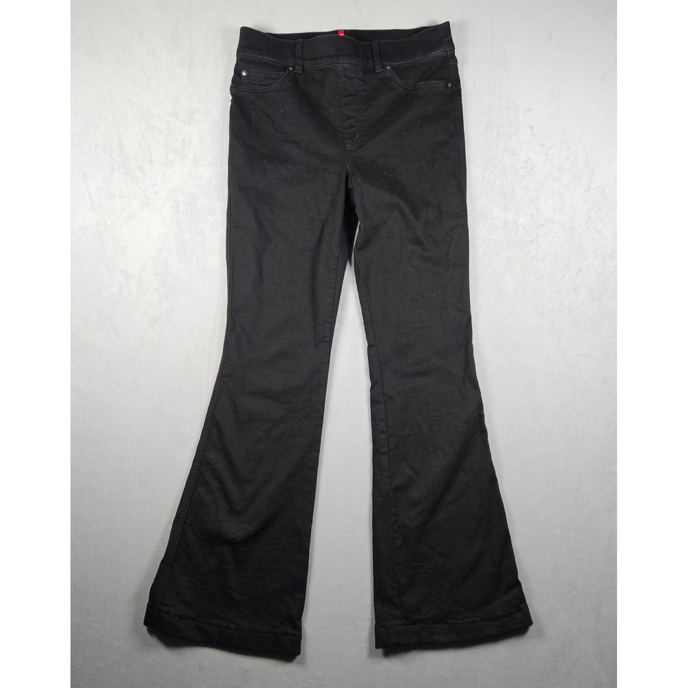Spanx EveryWear Pull-On Flare Jeans Womens Large Black High Rise Stretch Denim